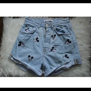 Zara Trafaluc Mickey Mouse Denim Mom Shorts Sz 2